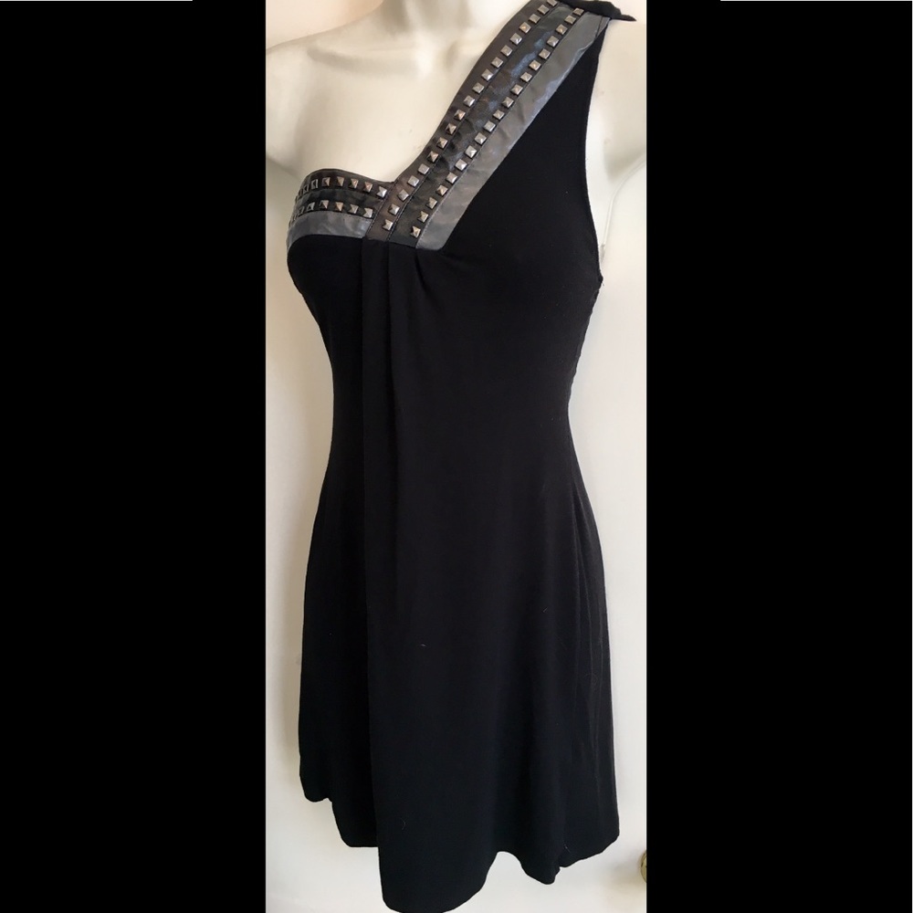 BEBE Rock One Shoulder Stud Leather Strap Dress XXS